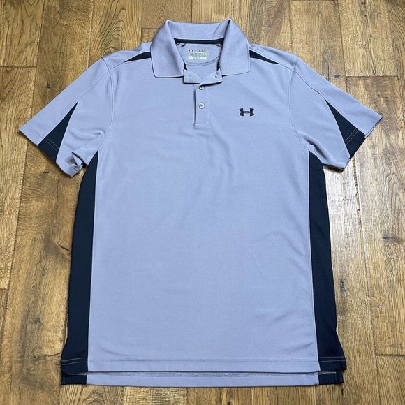 Under Armour Other - Under Armor Shirt Men's Heat Gear Loose Polo Size Medium Gray Black Accent